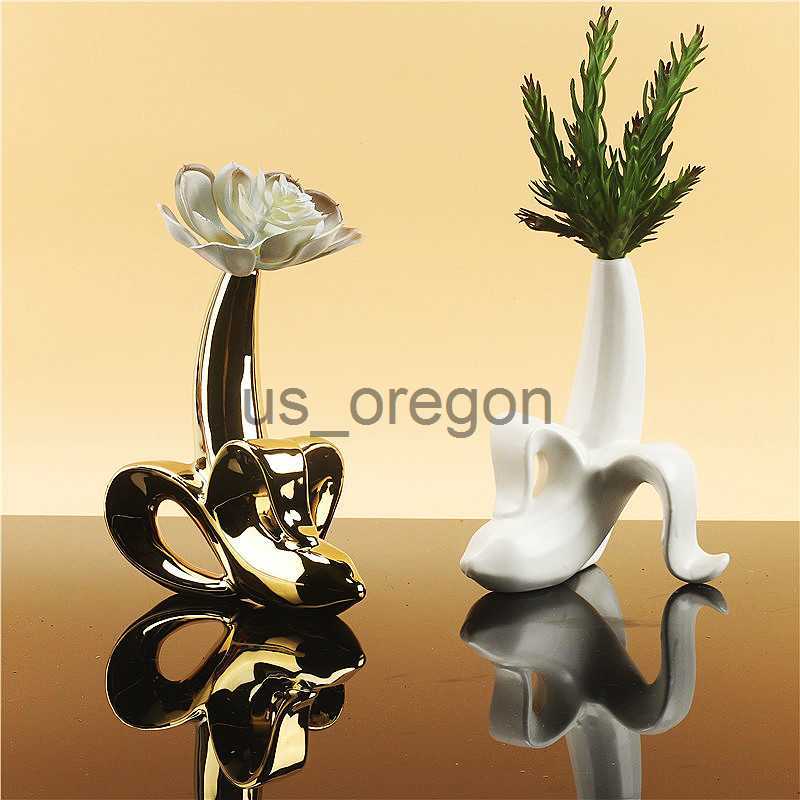 Vases Cutie Creative Banana Bud Vase Fruit Ceramic Home Decor Flower Pots Planters Gold Furnishing Kitchen Restaurant Decoration Vase x0630