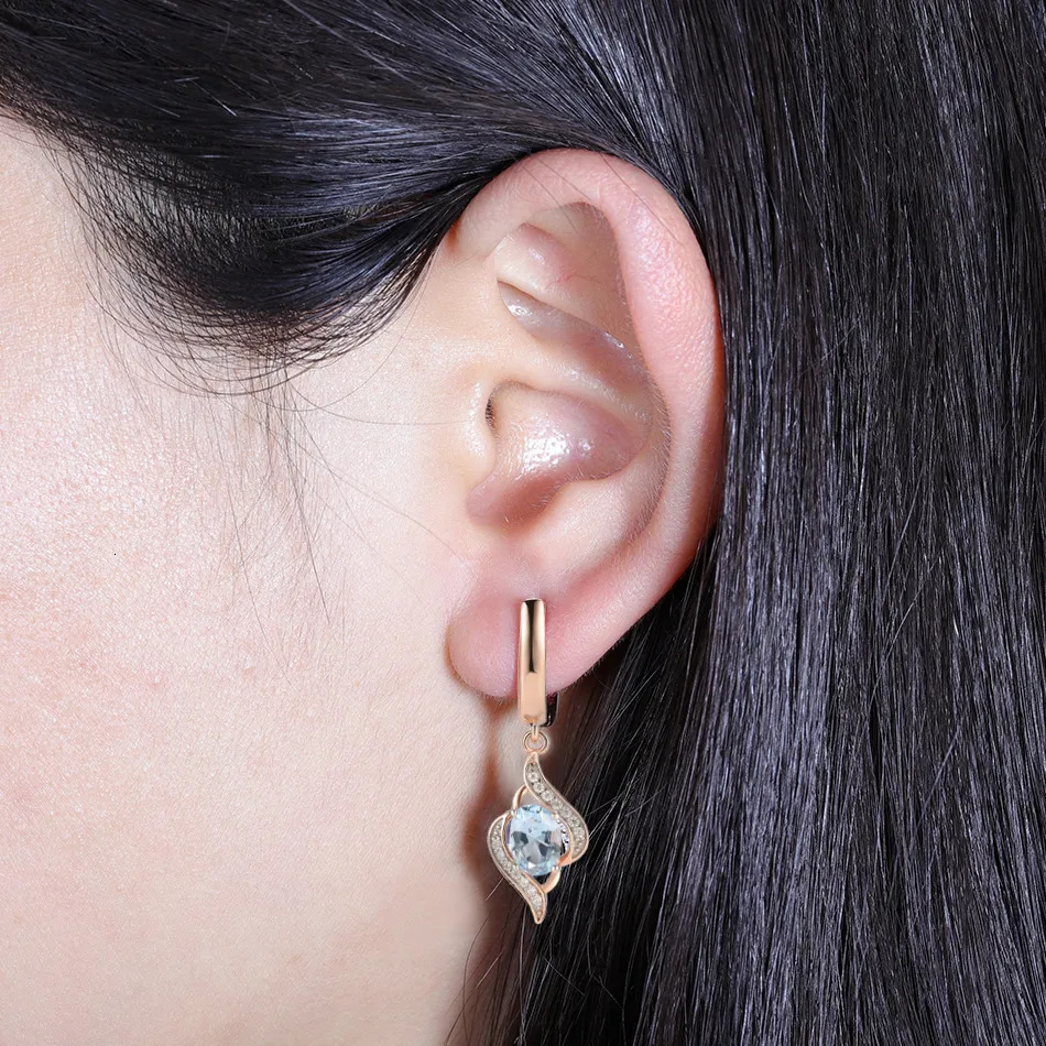 Stud YEZOXA Created Sky Blue Topaz 925 Sterling Silver 14K Rose Gold Plating Infinity Dangle Drop Earrings For Women 230928