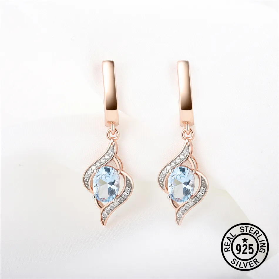 Stud YEZOXA Created Sky Blue Topaz 925 Sterling Silver 14K Rose Gold Plating Infinity Dangle Drop Earrings For Women 230928