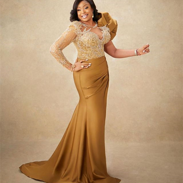 2023 Oct Aso Ebi Arabic Gold Mermaid Mother Of Bride Dresses Lace Beaded Evening Prom Formal Party Birthday Celebrity Mother Of Groom Gowns Dress ZJ30