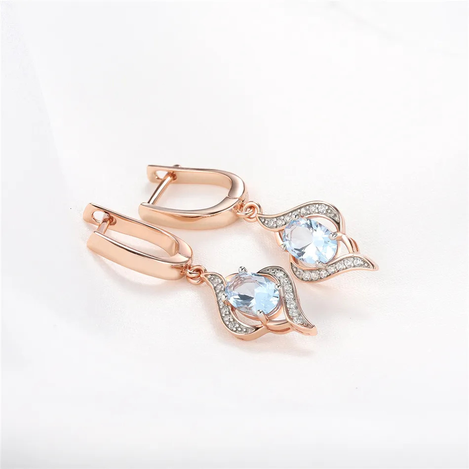 Stud YEZOXA Created Sky Blue Topaz 925 Sterling Silver 14K Rose Gold Plating Infinity Dangle Drop Earrings For Women 230928