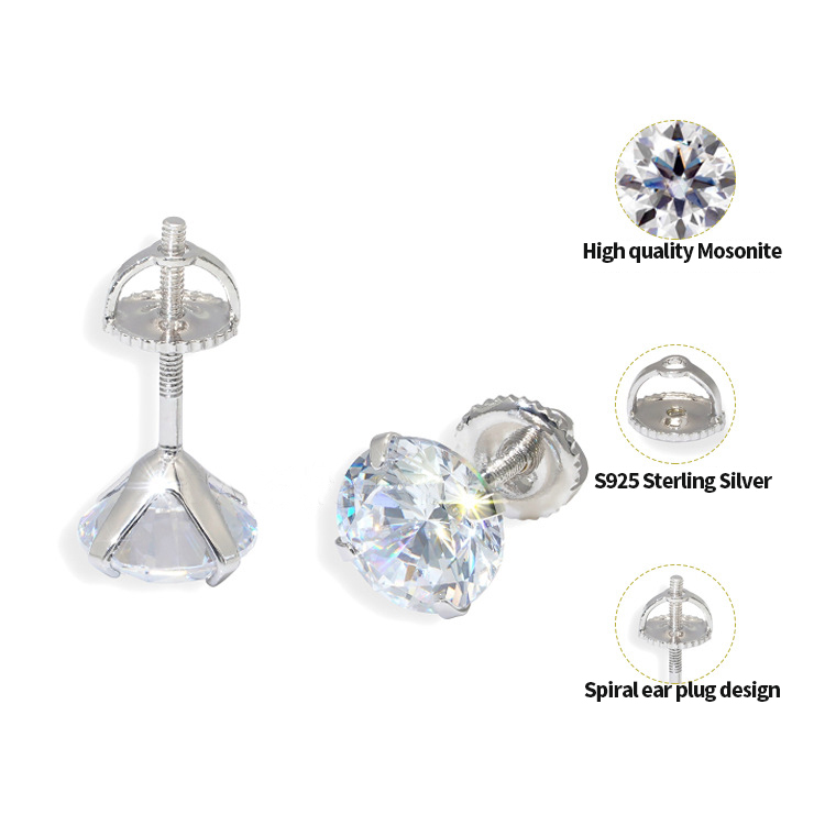 stud for women sterling sier 1CT*2P VVS moissanite earrings pass dia tester ohrringe wed engagement designer jewelry