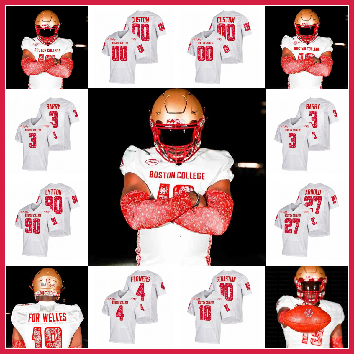 BOSTON COLLEGE Eagles RED BANDANA Football Jersey Jack Brandon Dennis Grosel Jurkovec Menard Morehead Rueve Coleman Dayne Garwo III