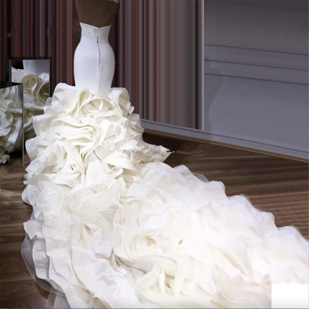 Sweep Long Train Wedding Dresses Tiered Ruffles Saudi Arabia Custom Made Robe De Mariee Dubai Sweetheart Mermaid Bridal Gowns
