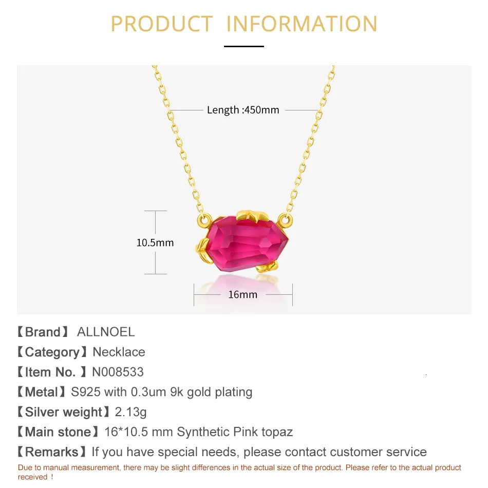 Pendant Necklaces ALLNOEL 925 Sterling Silver Necklace For Women Geometric Diamond Synthetic Pink Topaz Claw Set Necklaces Wedding Fine Jewelry 230928