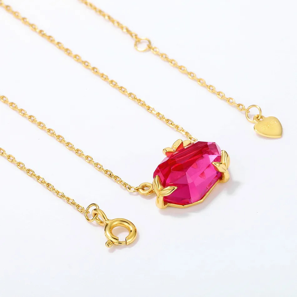 Pendant Necklaces ALLNOEL 925 Sterling Silver Necklace For Women Geometric Diamond Synthetic Pink Topaz Claw Set Necklaces Wedding Fine Jewelry 230928