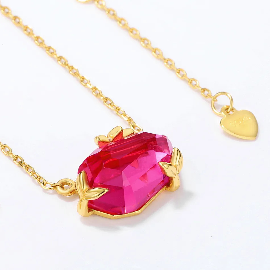 Pendant Necklaces ALLNOEL 925 Sterling Silver Necklace For Women Geometric Diamond Synthetic Pink Topaz Claw Set Necklaces Wedding Fine Jewelry 230928