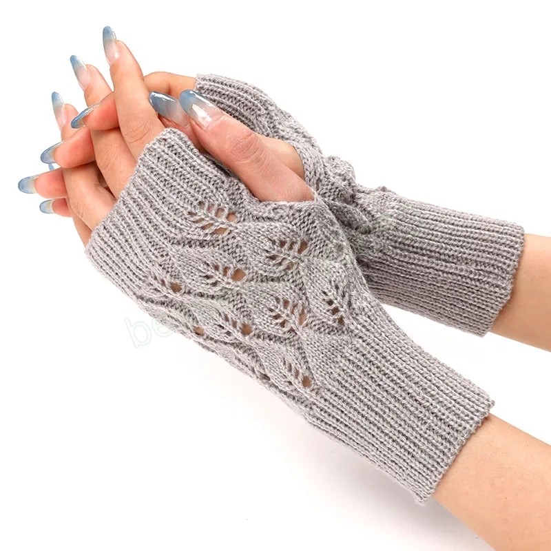 Fashion Winter Warm Fingerless Gloves For Women Knitted Stretch Half Finger Arm Warmers Crochet Knitting Short Gloves Mittens