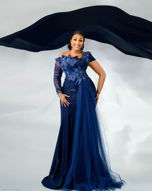 Aso Ebi Arabic Navy Blue Mermaid Bride Dresses Crystals Lace Evening Prom Formal Party Birthday Celebrity Mother Of Groom Gowns Dress