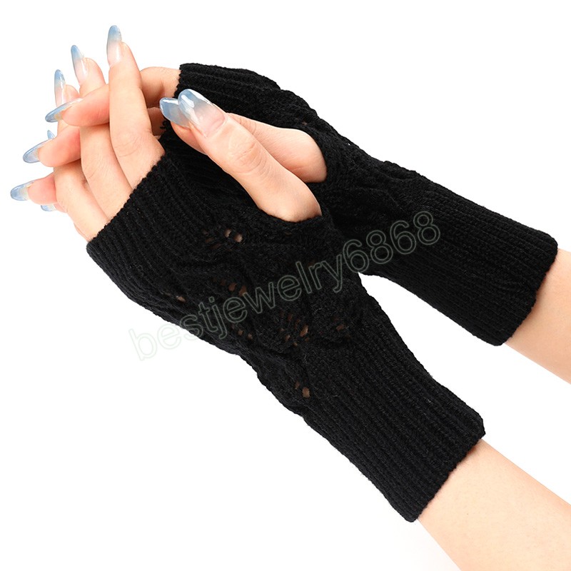 Fashion Winter Warm Fingerless Gloves For Women Knitted Stretch Half Finger Arm Warmers Crochet Knitting Short Gloves Mittens