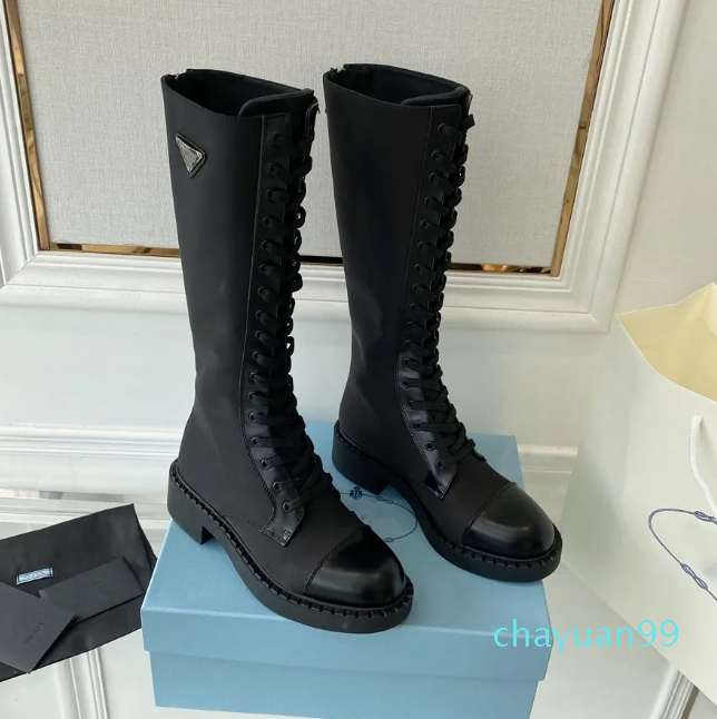 Women Luxury Designers Ankle Boots Half Boots Black Calfskin Quality Flat Lace up Shoes Adjustable Zipper Opening Motorcycle Boots