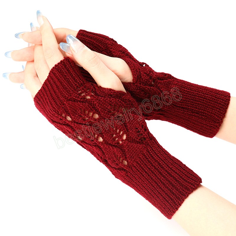 Fashion Winter Warm Fingerless Gloves For Women Knitted Stretch Half Finger Arm Warmers Crochet Knitting Short Gloves Mittens