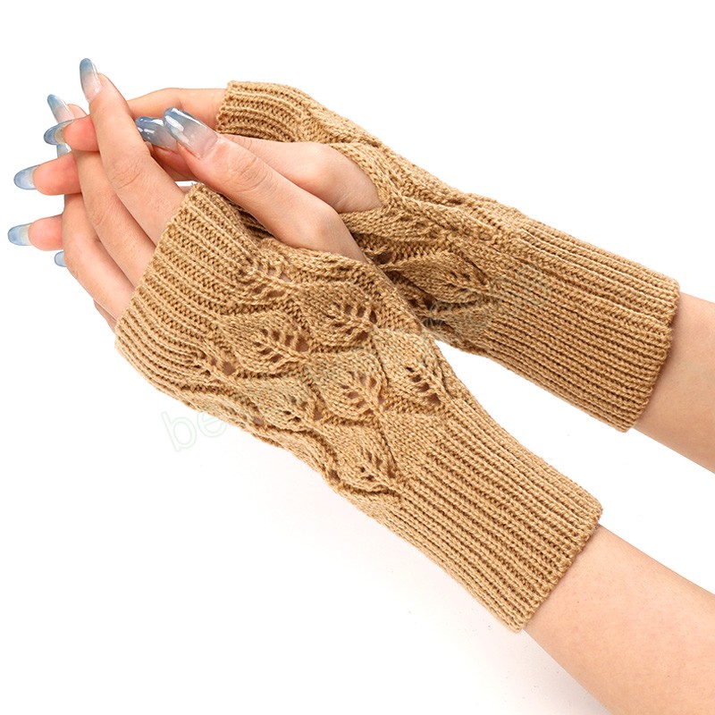 Fashion Winter Warm Fingerless Gloves For Women Knitted Stretch Half Finger Arm Warmers Crochet Knitting Short Gloves Mittens