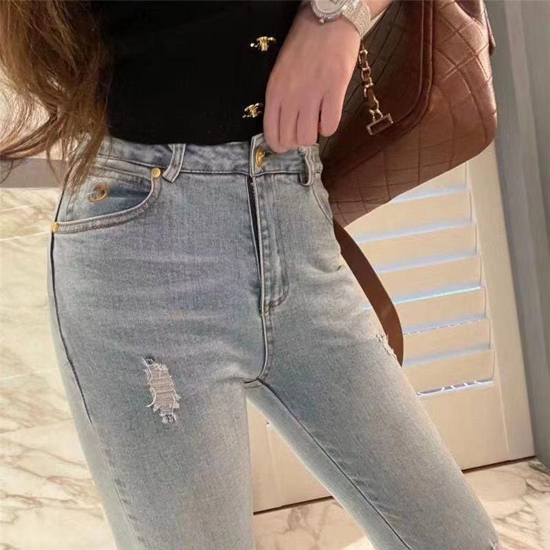 CHANN Clothing Women's Jeans jeans female womens hole size bell bottom denim pants waist fashion Blue slacks trousers design Free shi