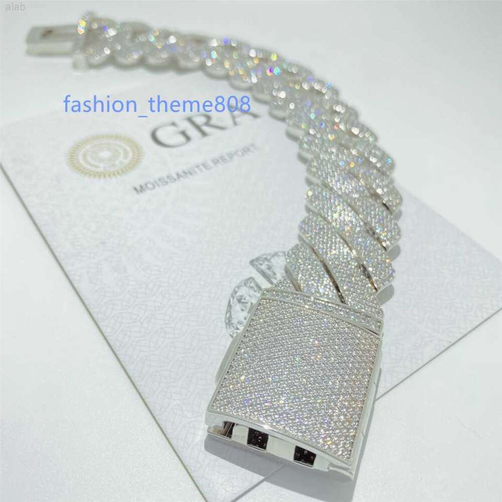 necklace moissanite chain Bracelet Hip Hop Jewelry 26mm 925 Solid Silver Iced Out Cuban Link Prong Cuban Bracelet Vvs Diamond