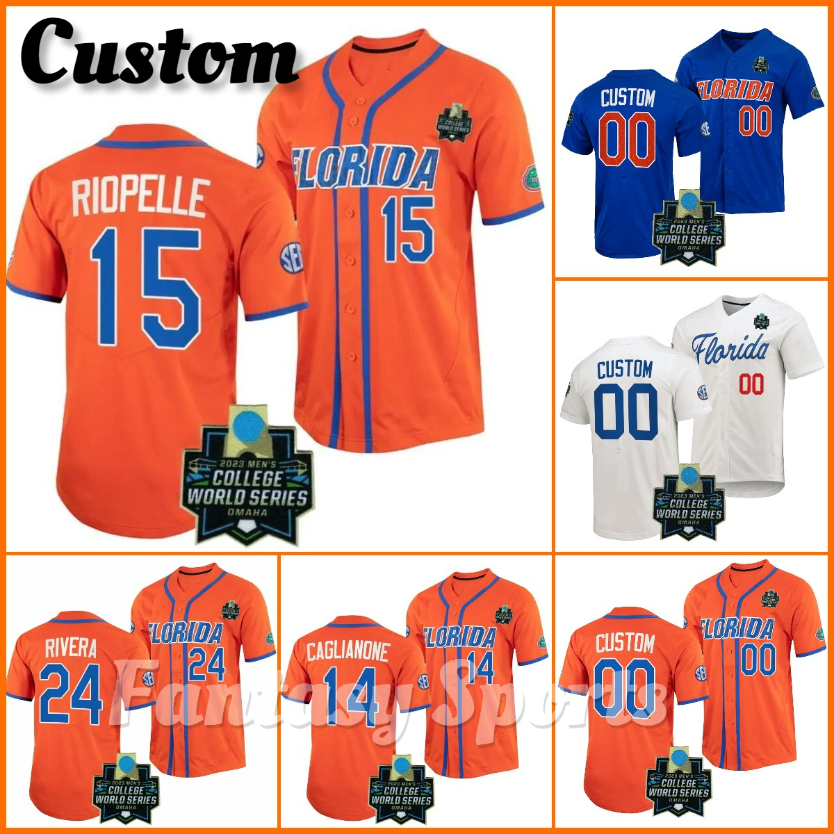 Custom Florida Gators Baseball Jersey 8 Brandon Sproat Caglianone Riopelle Hurston Waldrep Langford Brandon Sproat Colby Halter Royal Blue World Series 2023
