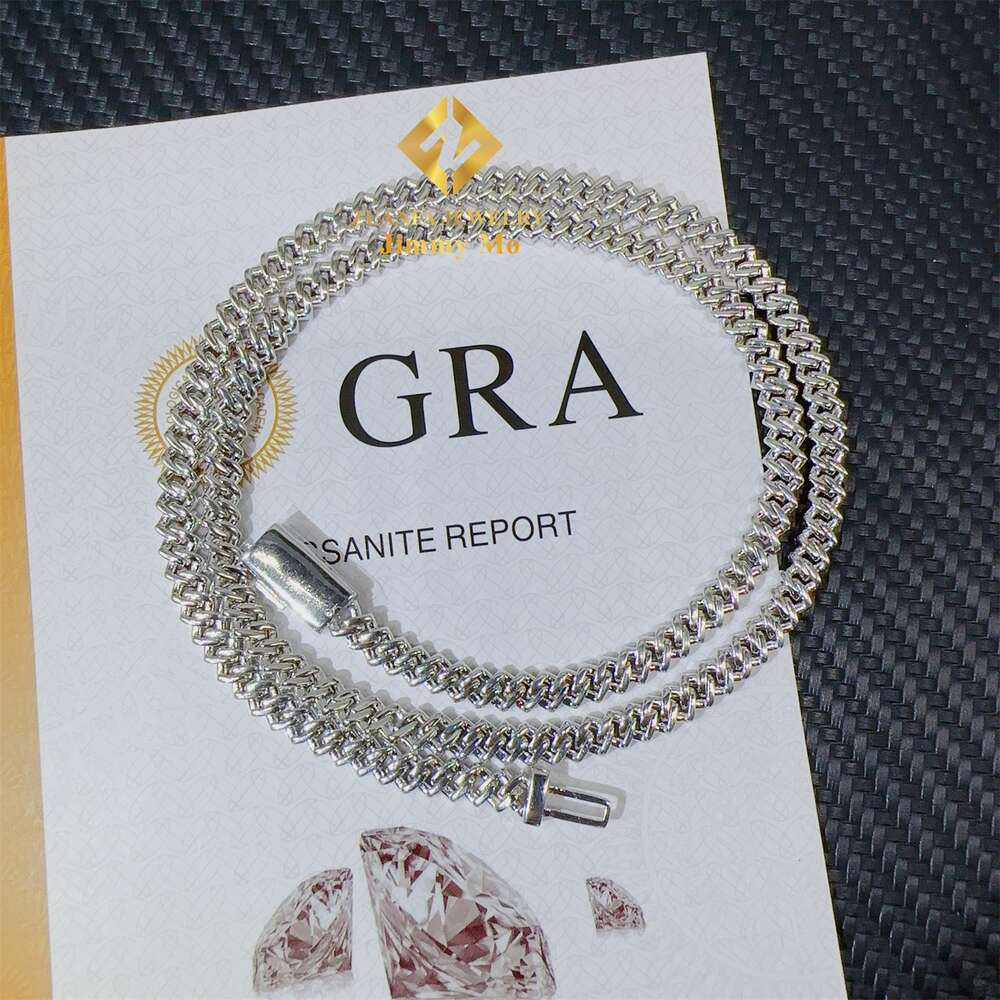 Pass Tester Hip Hop Iced Out 5mm Width One Row Sterg Sier d Vvs Moissanite Dia Cuban k Chain Necklace