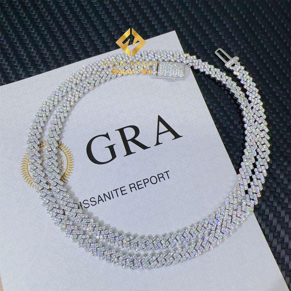 Pass Tester Hip Hop Iced Out 5mm Width One Row Sterg Sier d Vvs Moissanite Dia Cuban k Chain Necklace