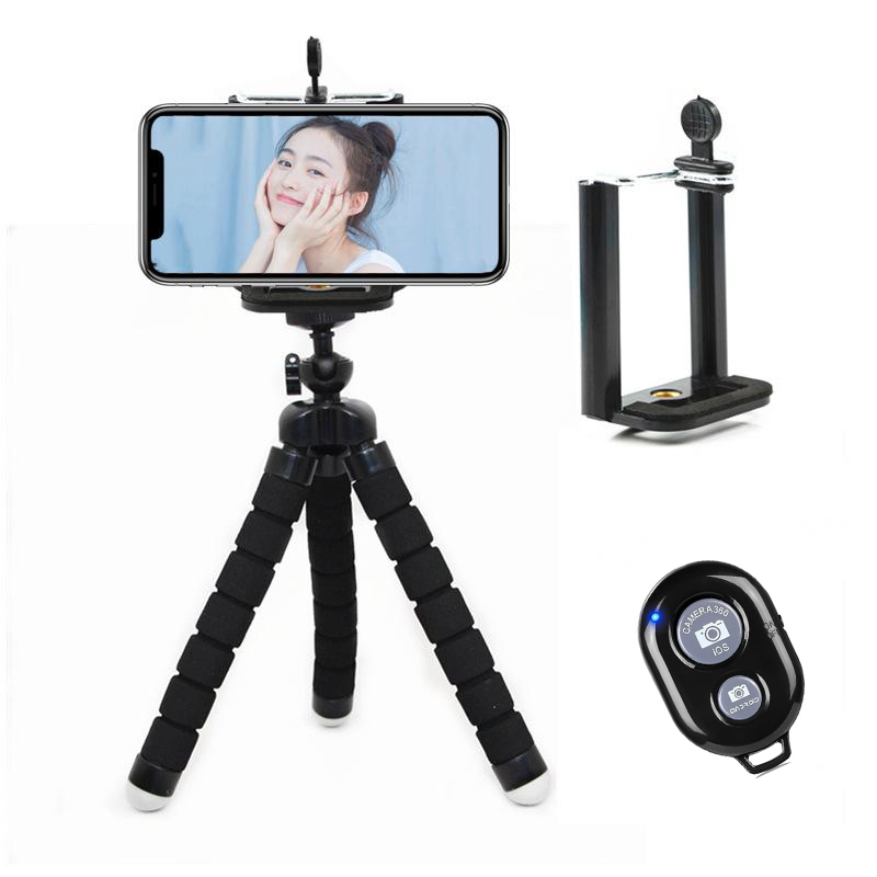 Flexible Sponge Tripod Portable Small Phone Tablet Stand with Clip and Wireless Remote For Cell Phone Video Recording Live Microphones Camera Photo Ph