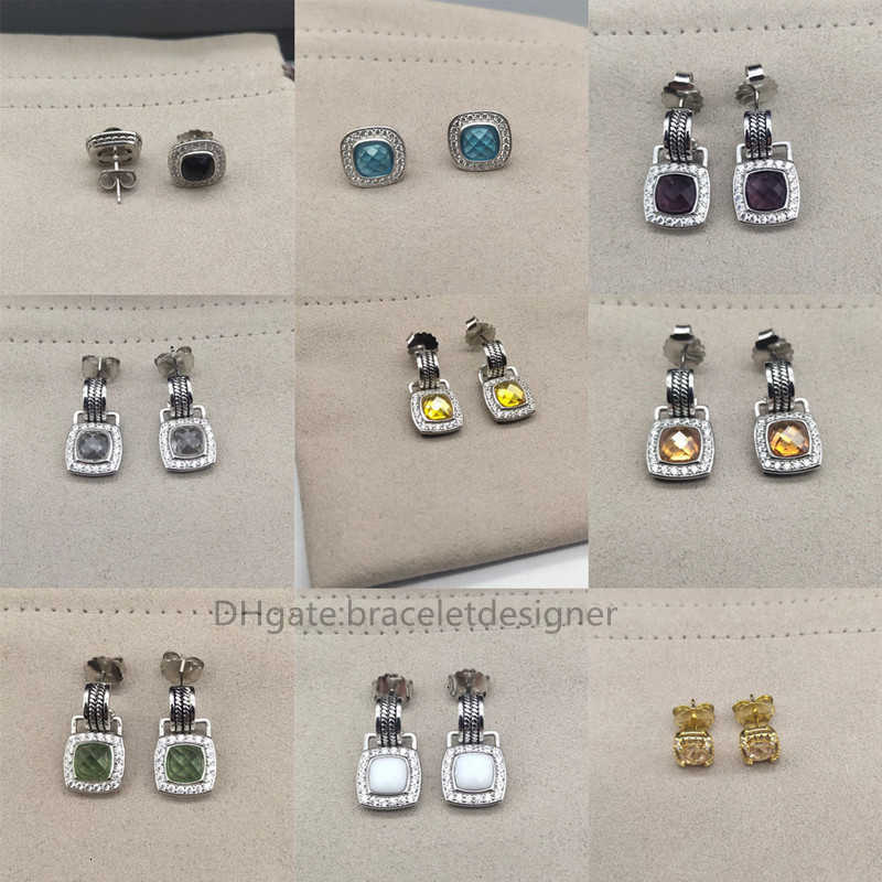 Stud Earrings Designer Earring Diamond Square 925 Sterling Silver Cable Transparent stone white agate 18K gold Women Fashion Gemstone Princess Drop luxury Jewelry