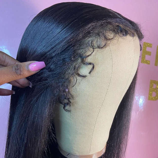 4C Edges Natural Hairline Wig Straight 360 Transparent full Lace Front Human Hair Wigs With Curly Baby Hair Lace Wigs with 4c afro