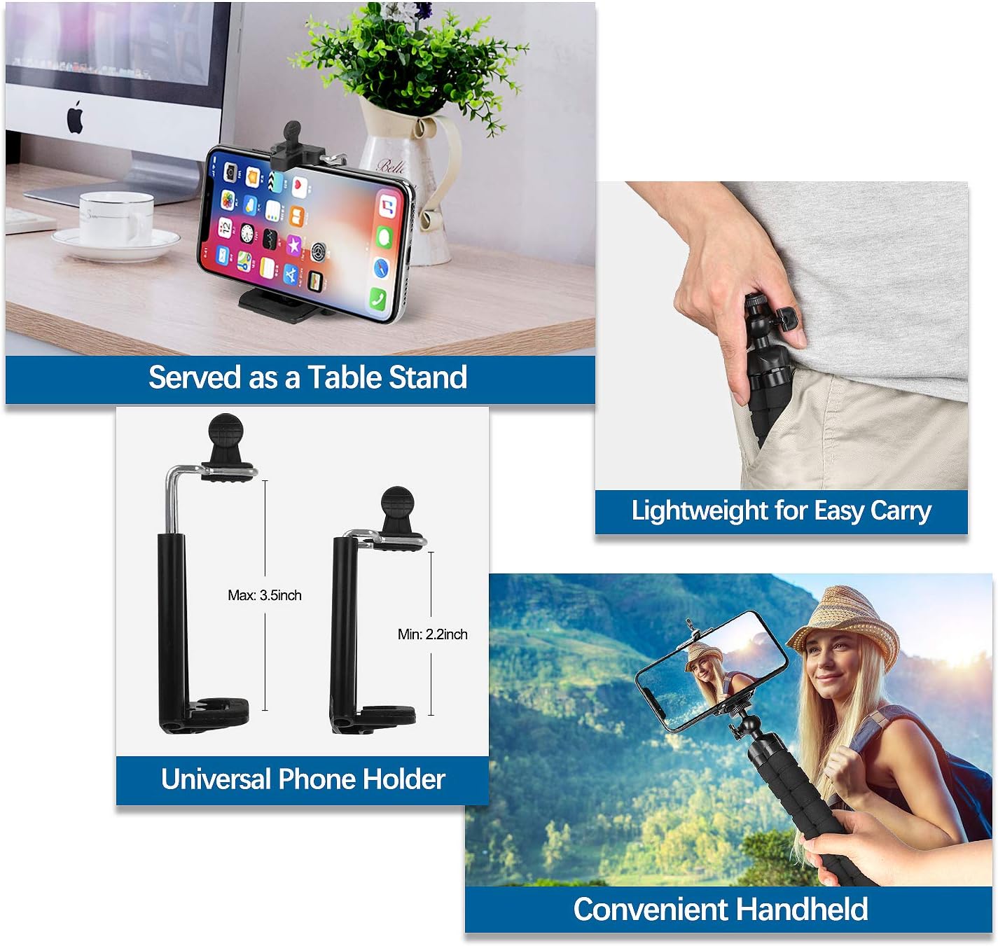 Flexible Sponge Tripod Portable Small Phone Tablet Stand with Clip and Wireless Remote For Cell Phone Video Recording Live Microphones Camera Photo Ph