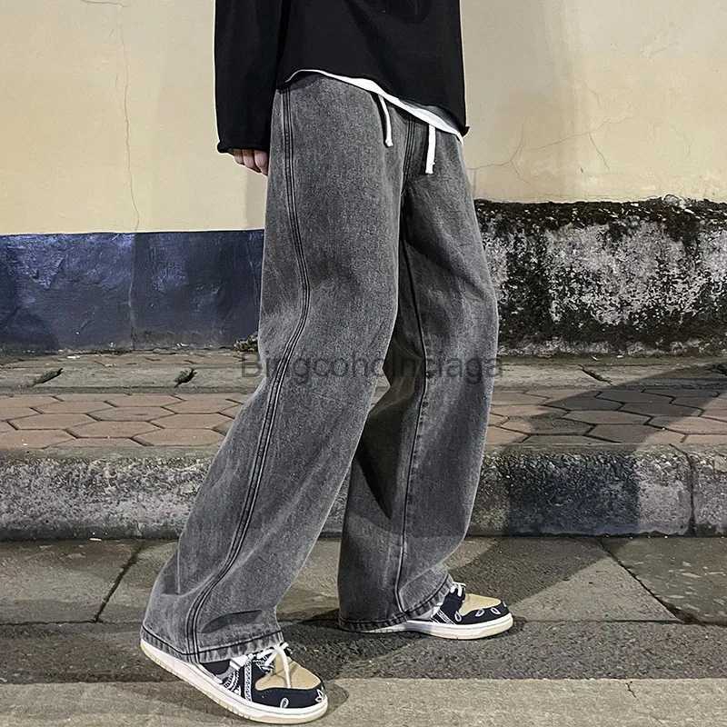 Men's Jeans 2023 Men's Jeans Korean Version Student Casual Pants High Street Straight Loose Wide Leg Jeans Black Grey Blue Baggy JeansL23100
