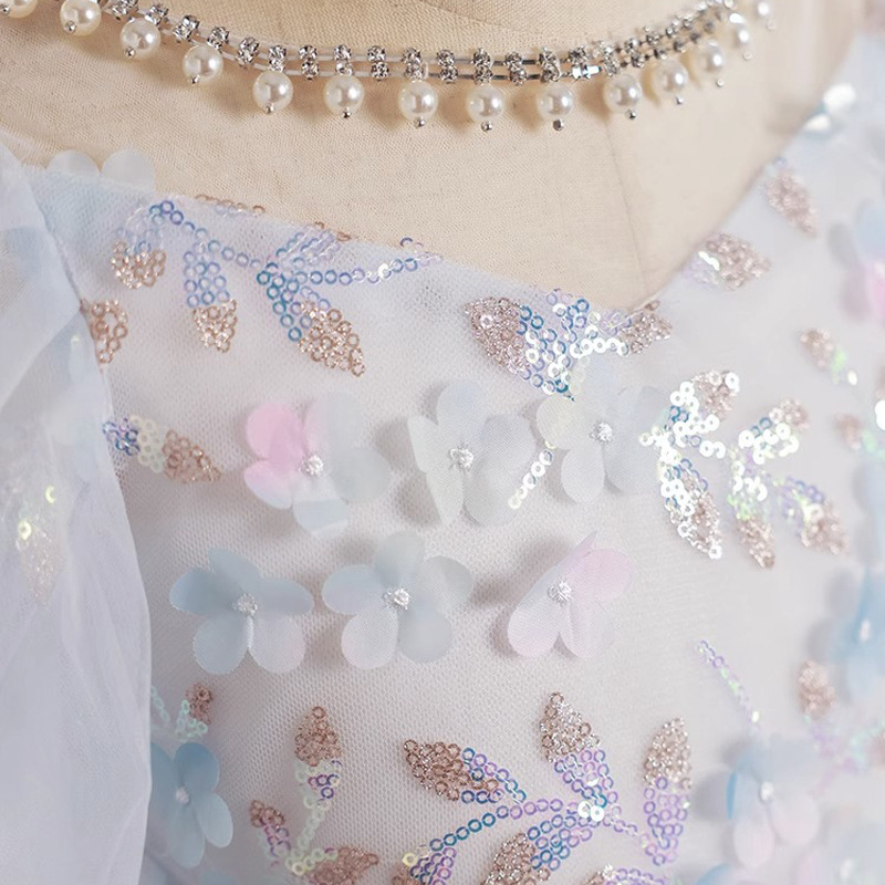 Shiniy Bg Blue Wer Girls Dresses Tulle Lace Appliques Long Formal Kids Birthday Sash First Communion Gowns Princess Ball Gown Wedding Party Dress 403 