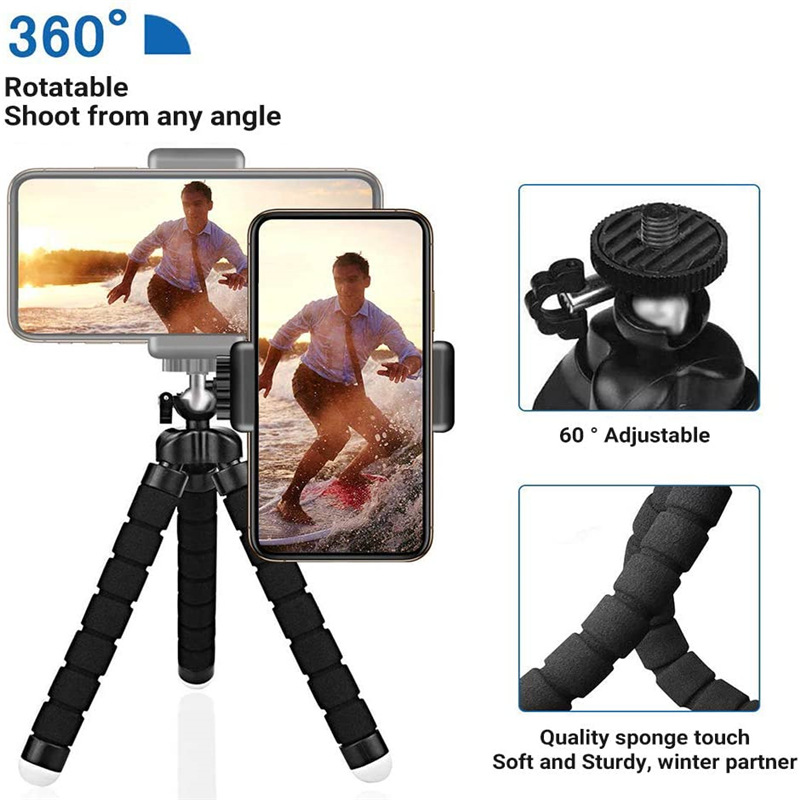 Mobile Phone Tripod Flexible Sponge Tablet Stand Holder with Clip and Wireless Remote For Smartphone Vlogging Travel Live Small Digital Camera Recorde