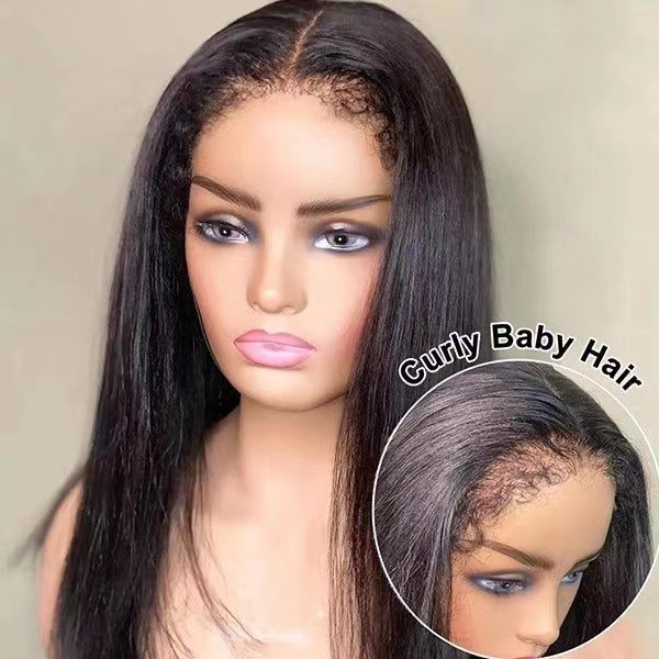 4C Edges Natural Hairline Wig Straight 360 Transparent full Lace Front Human Hair Wigs With Curly Baby Hair Lace Wigs with 4c afro