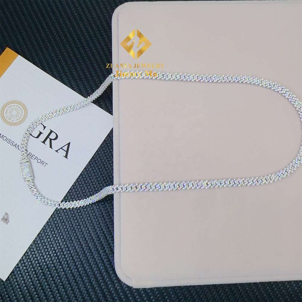 Pass Tester Hip Hop Iced Out 5mm Width One Row Sterg Sier d Vvs Moissanite Dia Cuban k Chain Necklace