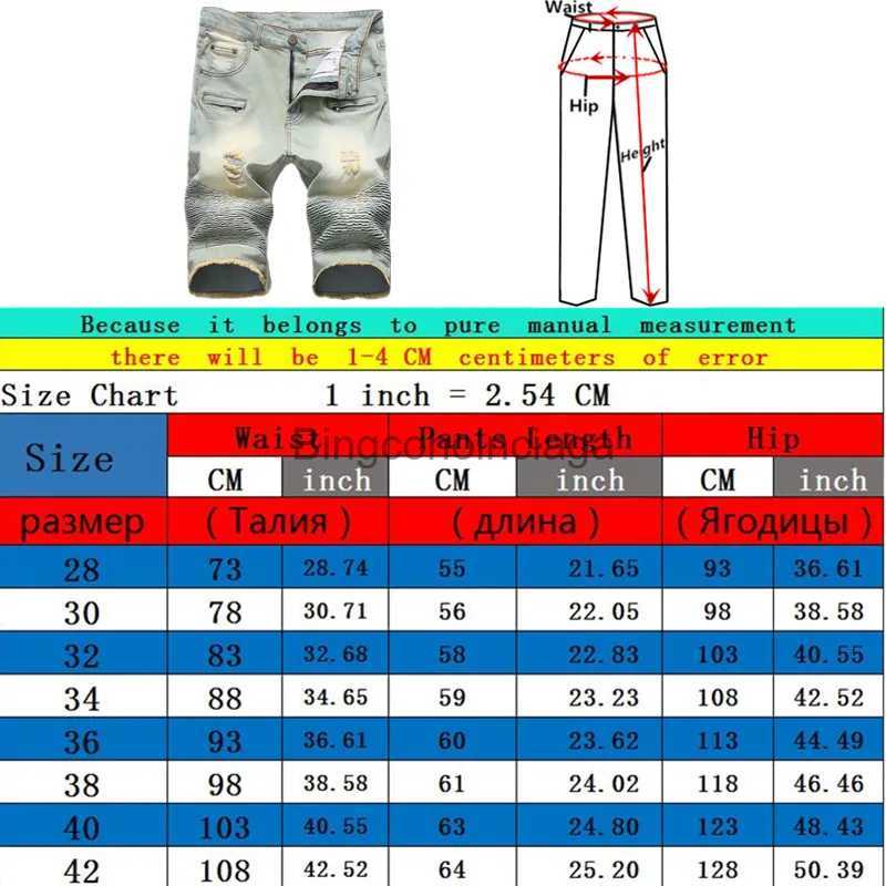Men's Jeans Fashion Ripped Jeans Shorts Men Pleated Pockets Decorated Denim Shorts Red Blue Black White Big Size 28 30 32 34 36 38 40 42L231003