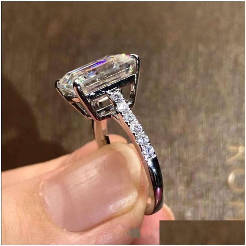 Cluster Rings Luxury 100% 925 Sterling Sier Created Emerald Cut 4Ct Diamond Engagement Cocktail Women Fine Jewelry Drop Delivery Ring Dhzh2