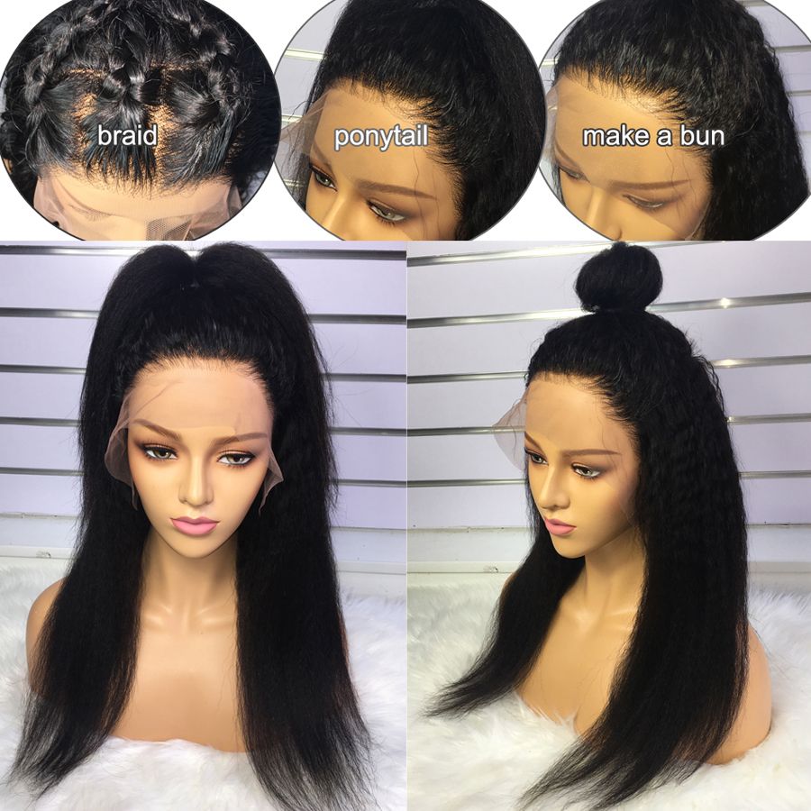 360 Frontal Wigs Kinky Straight Human Hair Wig with Baby Pre Plucked Italian Yaki full laceWigs For braiding Women 150% density diva1
