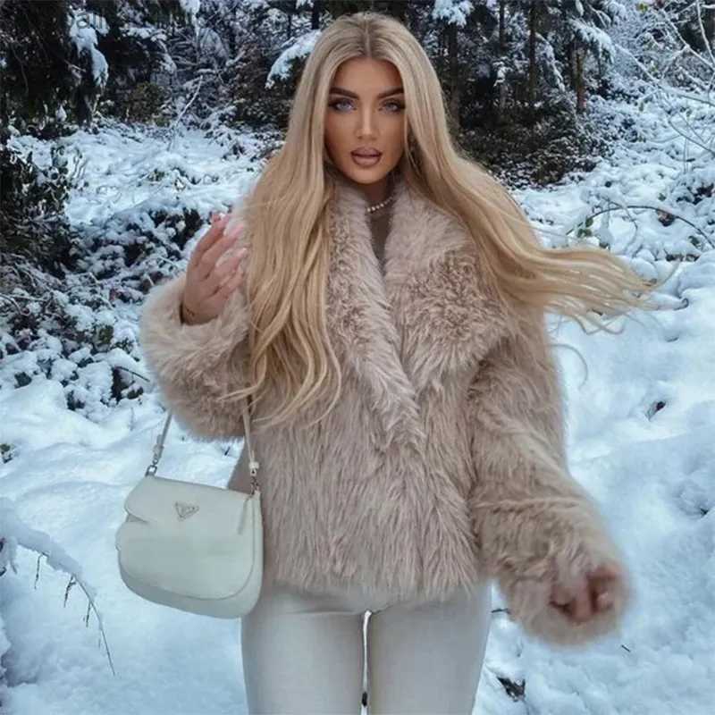 Fur Faux Women's Fur Chic Ins Blogger Brand Fashion Fake Fur Jacket Coat Women 2023 Winter Luxury Design Big Collar Fur Coats Cool Girls Overcoat