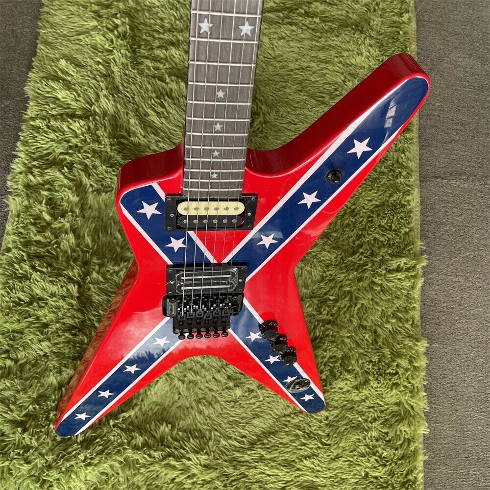Burn Dime 333 Dimebag Darrell Rebel Confederate Flag Red Electric Guitar Floyd Rose Tremolo Bridge Star Inlay Grover Tuners Black Hardware Whammy Bar