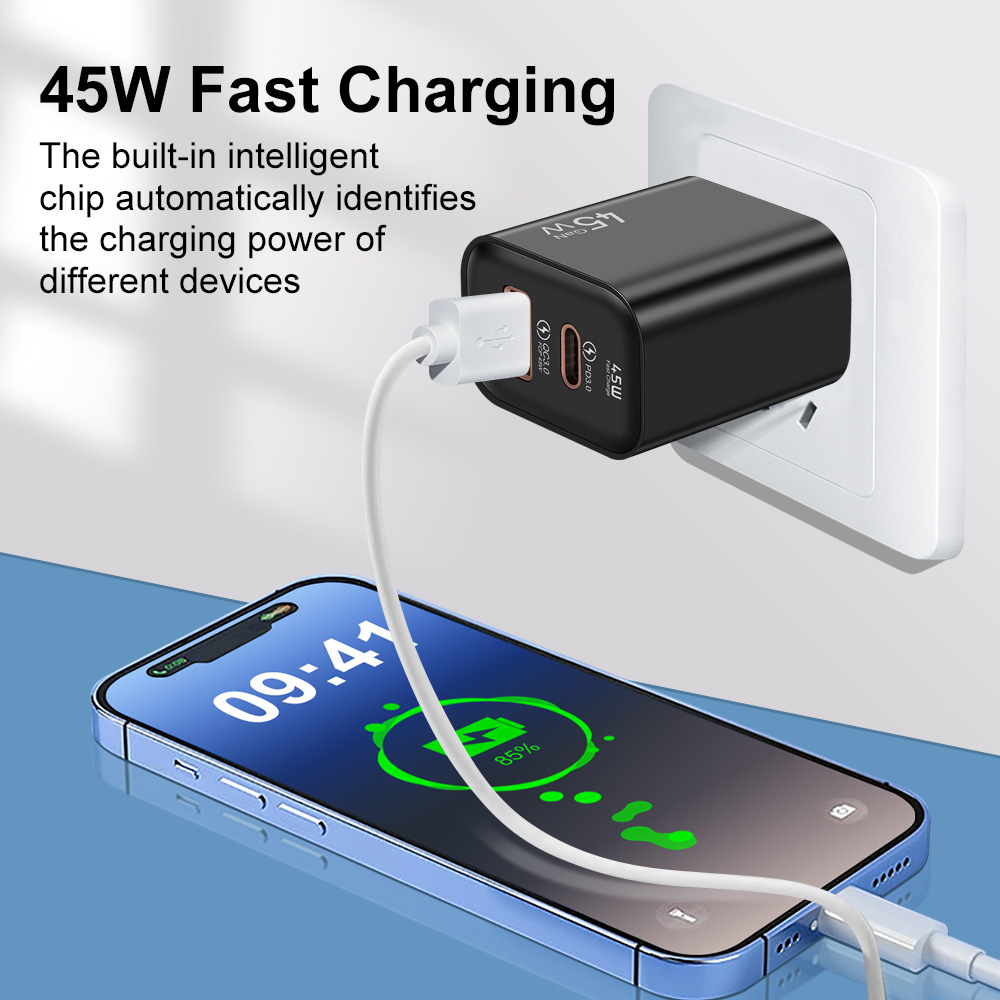 45w fully compatible Super Fast charge usb+pd Fast charge mobile phone typec charging head for Apple Android charger