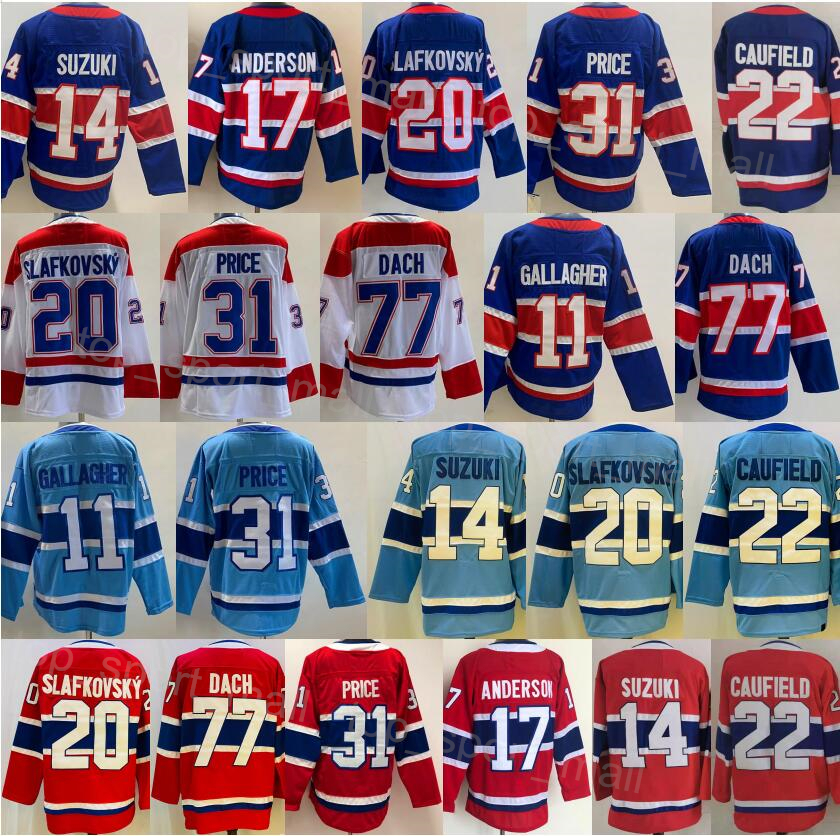 Men Ice Hockey 14 Nick Suzuki Jersey Reverse Retro 17 Josh Anderson 22 Cole Caufield 11 Brendan Gallagher 31 Carey Price 20 Juraj Slafkovsky 77 Kirby Dach Embroidery
