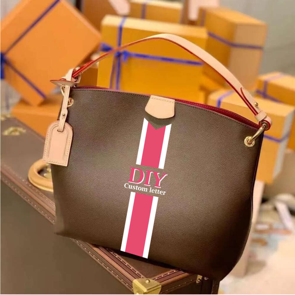 Totes Women bag DIY customizing initials stripes shoulder tote single-sided shopping Genuine leather hobo Designer Fashion Handbag zipper Single shoulder