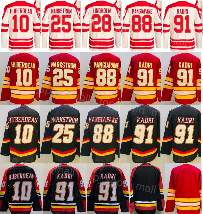 Men Heritage Classic Hockey 91 Nazem Kadri Jersey 10 Jonathan Huberdeau 25 Jacob Markstrom 28 Elias Lindholm 88 Andrew Mangiapane Reverse Retro Stitched Team Color