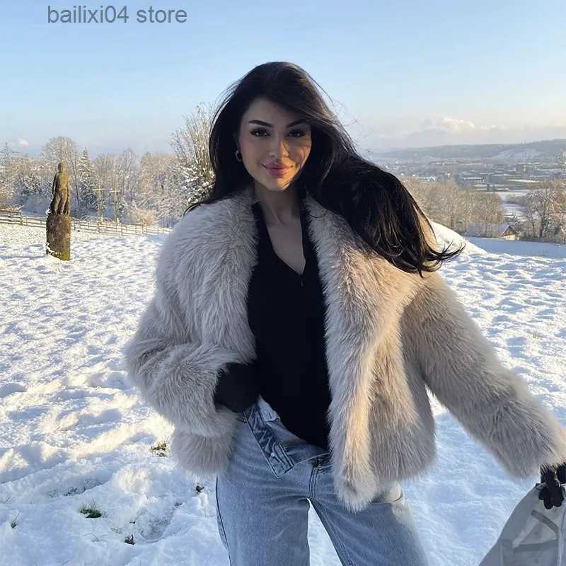 Fur Faux Women's Fur Chic Ins Blogger Brand Fashion Fake Fur Jacket Coat Women 2023 Winter Luxury Design Big Collar Fur Coats Cool Girls Overcoat