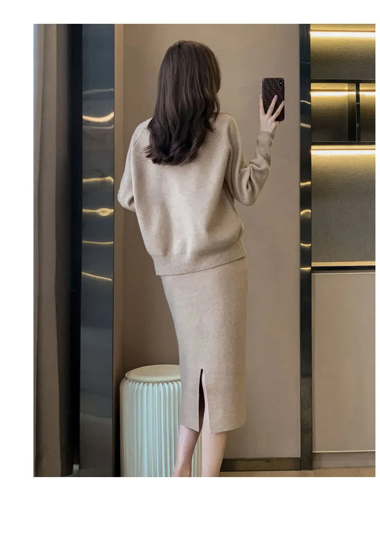 Two Piece Dress New Autumn Winter Elegant Runway Style Slim Sweater Set Women Fashion Soft Knitted Skirt Two Piece Skirt Sets 2024