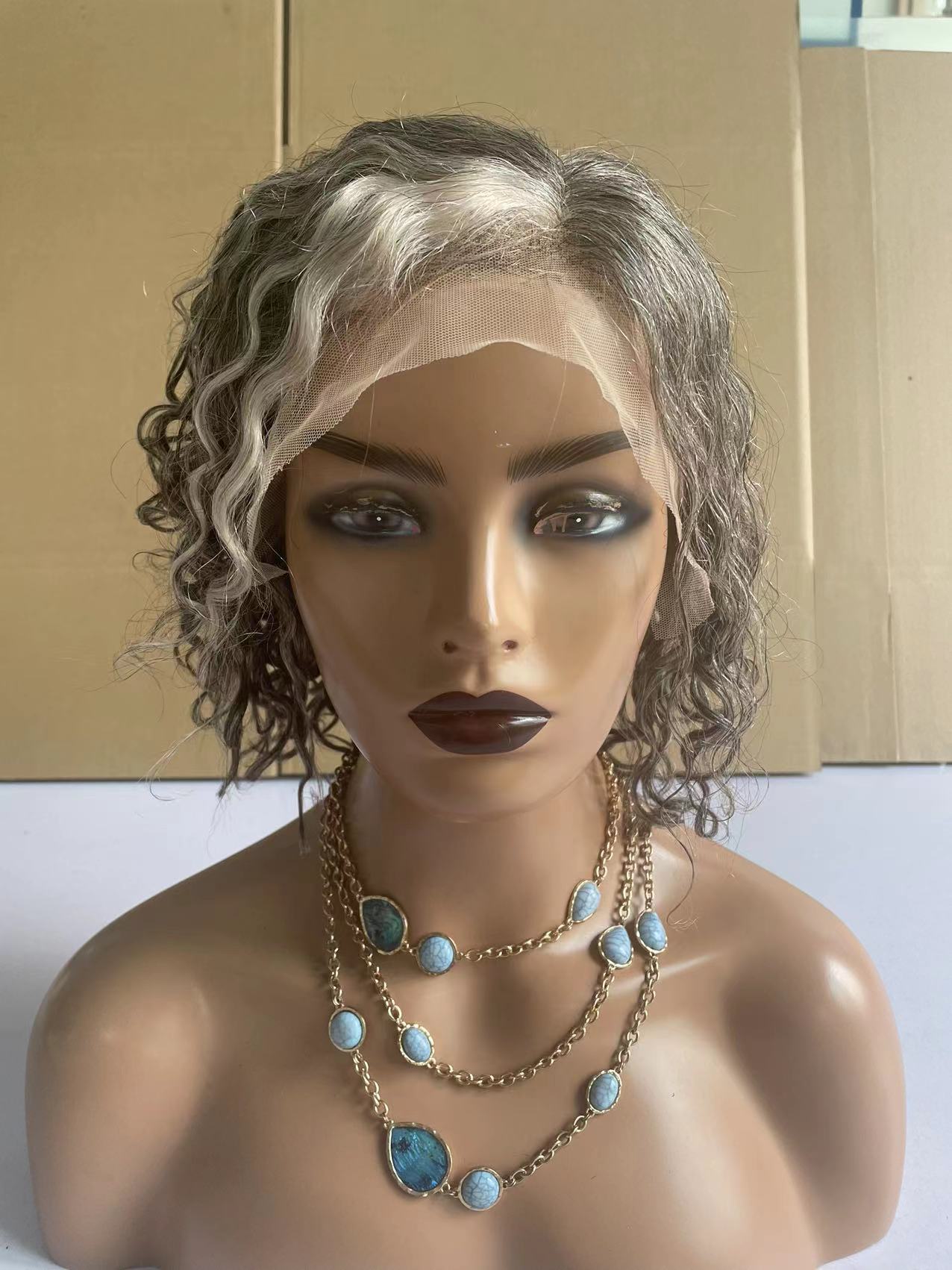 Wavy gray wig human hair hd lace 13x1 t part glueless wigs silver grey salt and pepper raw virgin hair layed 10inch wavy bob hair topper for women