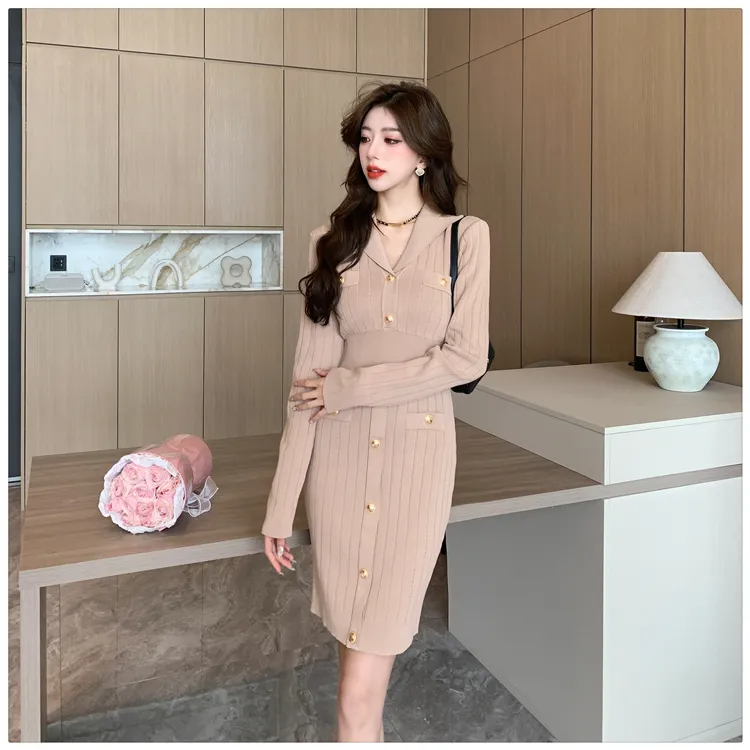 Basic Casual Dresses Women New Autumn/Winter Knitted Dress French Vintage Small Fragrance Style Celebrity Temperament Sweater Dresses Vestidos 2024
