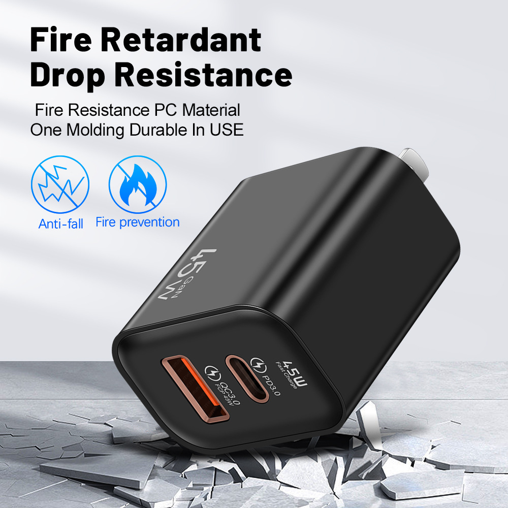 45w fully compatible Super Fast charge usb+pd Fast charge mobile phone typec charging head for Apple Android charger