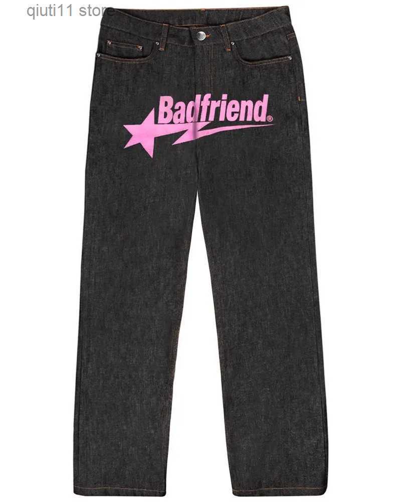 Men's Jeans Y2k jeans Baggy HipHop Bad Friend Letter Printed baggy Pants 2023 New Harajuku fashion punk rock pants Streetwear wide leg jeans T231