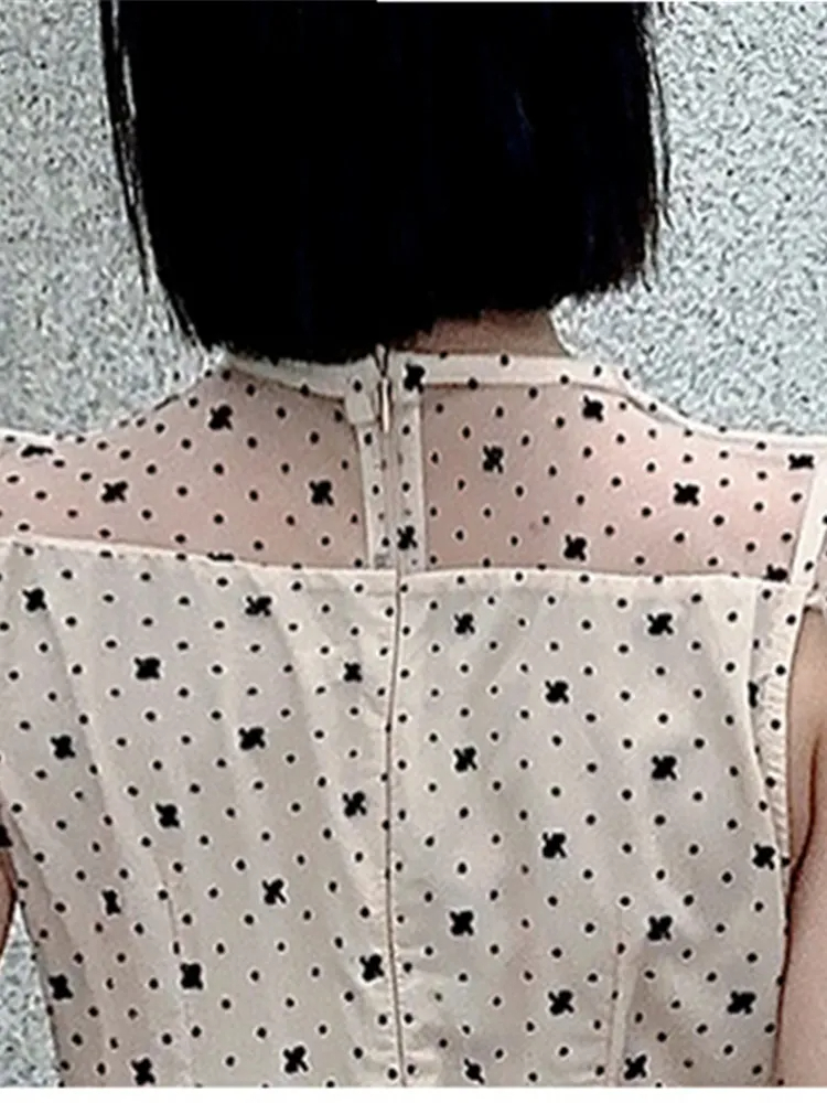 Basic Casual Dresses New Fashion Light Luxury Dot Flocking Mesh Patchwork Cake Dress Women Short Sleeve Temperament Long Dresses Vestidos 2024