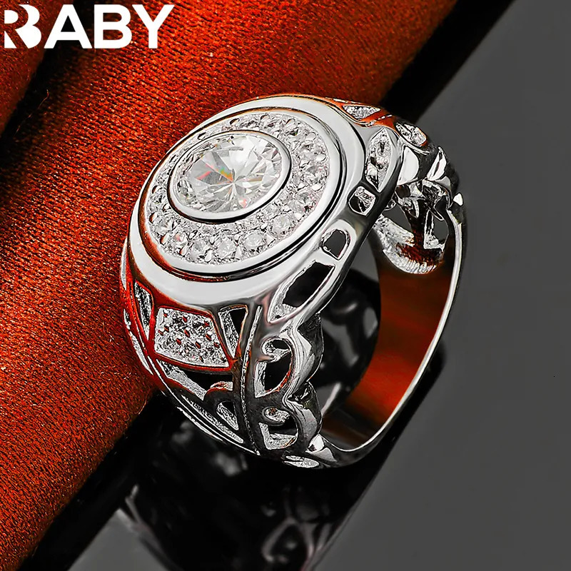 Wedding Rings 925 Sterling Silver 6 10 Size For Women Man Round Large Zircon Ring Fashion Engagement Charms Party Fine Jewelry 231005