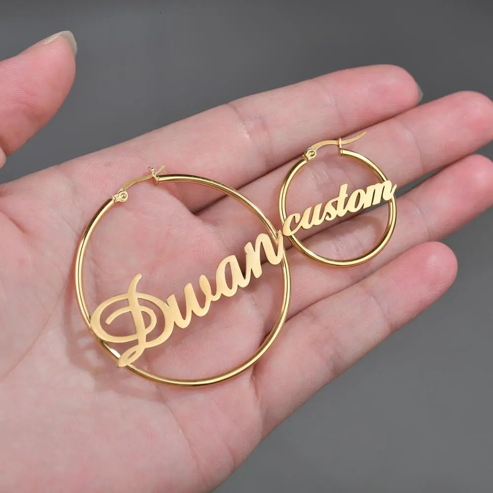 Hoop Huggie UZone 1 Pair Stainless Steel Custom Name Earrings Personalized Letter Circle Earring For Women Girls Birthday Party Jewelry 231005