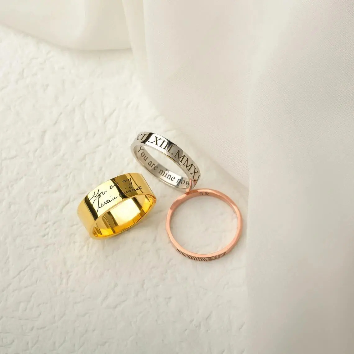 Wedding Rings Custom Word Inside Outside Engrave Ring Dainty Name Personalized Stacking Unisex Promise Memorial Anniversary Gifts 231005